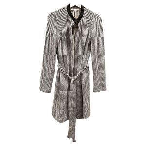 BCBGeneration Women's Black/White Knit Long Cardigan Sweater w/ Belt Pocket SZ L